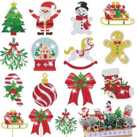 12Pcs Christmas Rhinestones Painting Kits Santa Claus Snowman Gingerbread Man Christmas Stockings Bows Design Rhinestones Art For DIY Art Garden (Option: 12pcs)