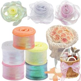 5 Rolls 10 Yard Shimmer Sheer Organza Ribbons 1.5 Inch Wide Laser Wired Edge Ribbon 5 Colors Chiffon Ribbon For DIY Crafts Gift Sewing Making Flo (Option: 5pcs)