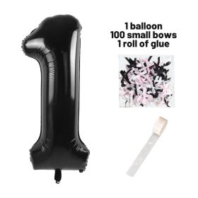 40 Inch Black Number Balloons With  Ribbon Bow 1 Roll Glue Point (Option: W13613490)