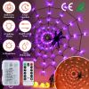 3.28FT Spider Web Light With Hairy Spider 70LED Battery Powered Remote Control 8 Lighting Modes Glowing Outdoor Indoor Wall Halloween Decoration