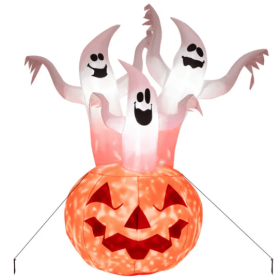6ft Halloween Inflatable Ghost & Pumpkin Decoration - Colorful Rotating Flame Light, 190T Waterproof Polyester For Yard Outdoor (Option: White Pumpkin)