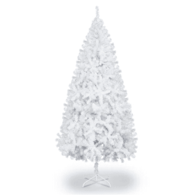 6 FT Artificial Christmas Tree With 800 Branch Tips And Sturdy Metal Stand, White (Color: White)