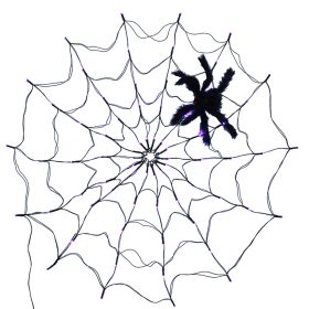 3.28FT Spider Web Light With Hairy Spider 70LED Battery Powered Remote Control 8 Lighting Modes Glowing Outdoor Indoor Wall Halloween Decoration (Option: Purple)