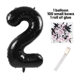 40 Inch Black Number Balloons With  Ribbon Bow 1 Roll Glue Point (Option: W13613482)